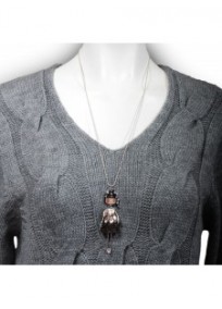 Collier fantaisie grande taille - sautoir Carla noir "les pepettes" Lol bijoux (porté)