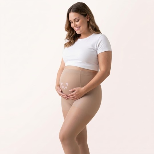 Collant de grossesse Mama Panda 20D : maille évolutive et empiècement ventral pour un confort sans compression