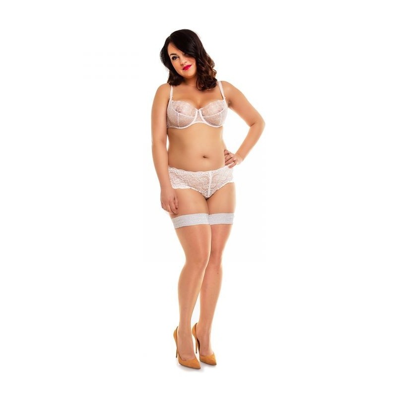 bas autofixants grande taille - bas "allure" bicolore blanc/naturel 20 deniers noir Glamory (porté)