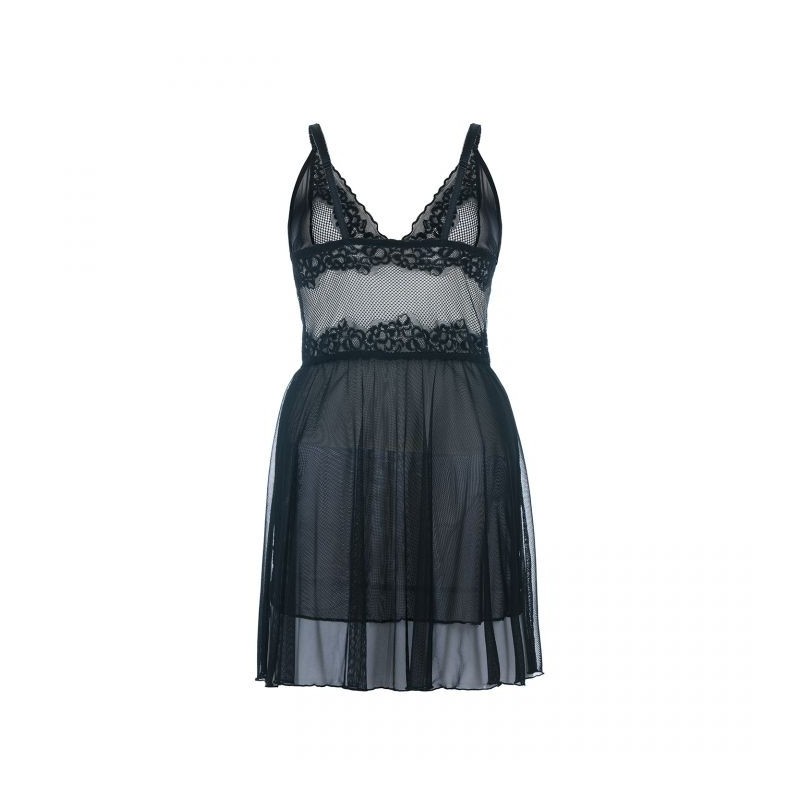 Lingerie grande taille - nuisette transparente noire avec dentelle Andaléa (dos)