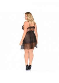 Lingerie grande taille - nuisette transparente noire avec dentelle Andaléa (porté dos)