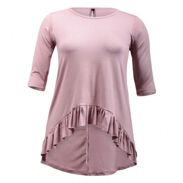 tunique grande taille - tunique asymétrique mauve avec un volant Ivans (face)