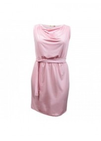 robe grande taille - robe courte rose col bénitier avec ceinture "Kathleen" Lili London (face)