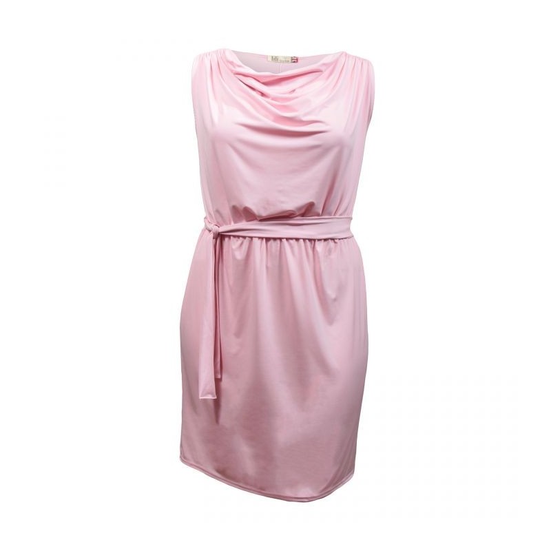 robe grande taille - robe courte rose col bénitier avec ceinture "Kathleen" Lili London (face)