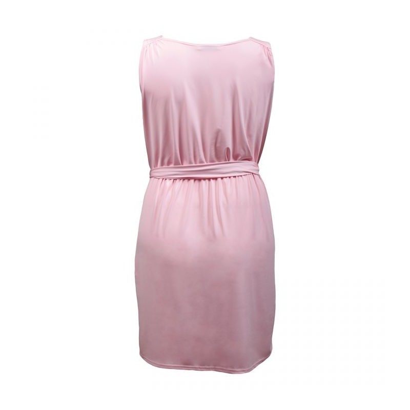 robe grande taille - robe courte rose col bénitier avec ceinture "Kathleen" Lili London (dos)