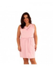 robe grande taille - robe courte rose col bénitier avec ceinture "Kathleen" Lili London (portée face)