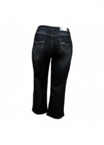 pantalon grande taille - pantacourt en jeans bleu noir nana belle (dos)