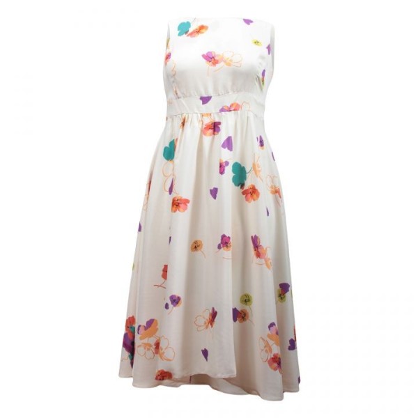 robe grande taille - robe blanche imprimée grande fleurs été ceinture à la taille k&d london (face)