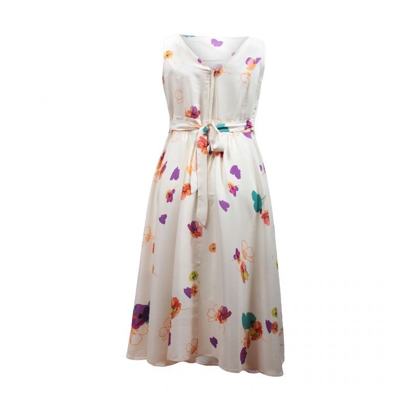 robe grande taille - robe blanche imprimée grande fleurs été ceinture à la taille k&d london (dos)