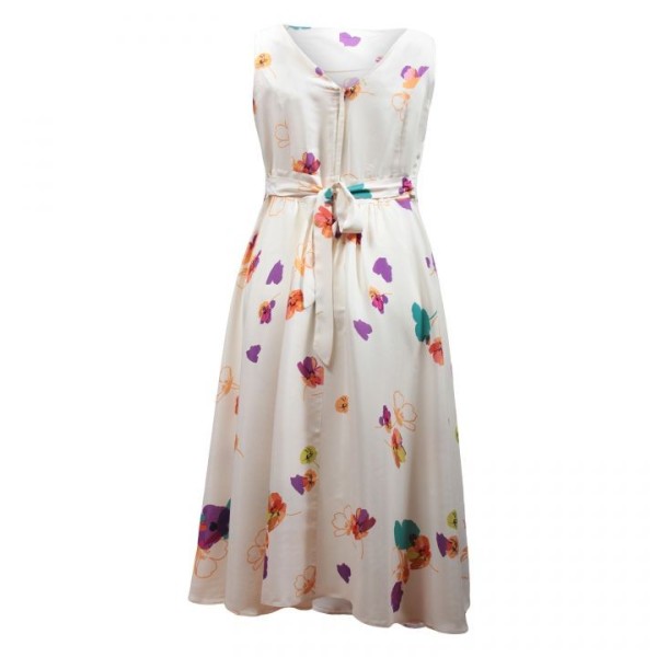 robe grande taille - robe blanche imprimée grande fleurs été ceinture à la taille k&d london (dos)