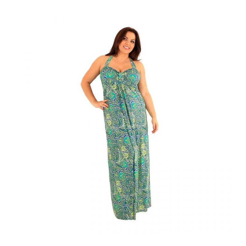 robe grande taille - maxi dress très longue ashanti lili london imprimée paisley cachemire (portée face)