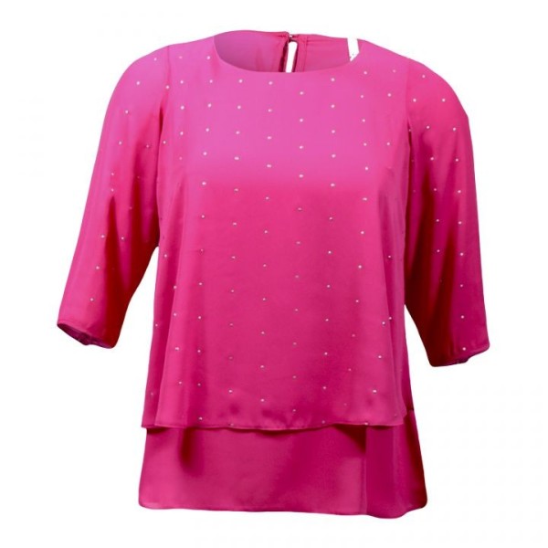 tunique grande taille - haut top rose à sequins plumetis Evans (face)