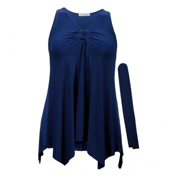tunique grande taille - top "lus" + foulard assorti Magna coloris cobalt (face)