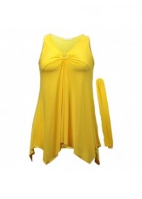 tunique grande taille - top "lus" + foulard assorti Magna coloris jaune (face)