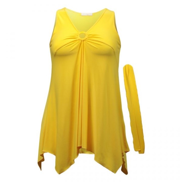 tunique grande taille - top "lus" + foulard assorti Magna coloris jaune (face)