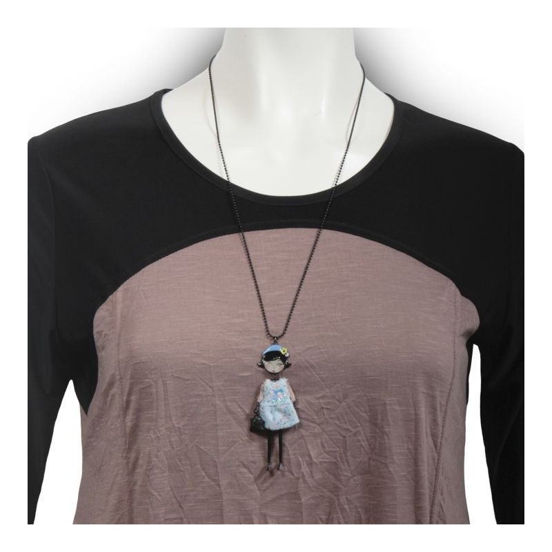collier fantaisie grande taille - collier pepette Natacha coloris bleu lol bijoux (porté)