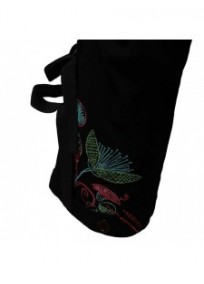 pantalon grande taille - pantacourt noir brodé fleur multicolore bas jambe nana belle femme (détail broderie)