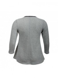 pull grande taille - pull côtelé empiecements simili cuir coloris gris (dos)