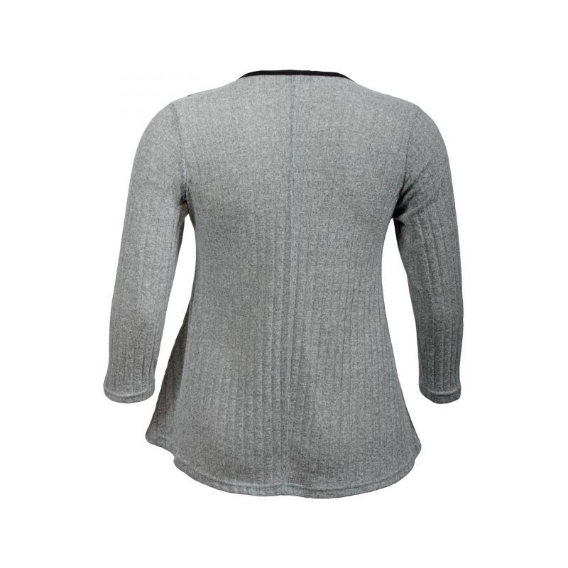 pull grande taille - pull côtelé empiecements simili cuir coloris gris (dos)