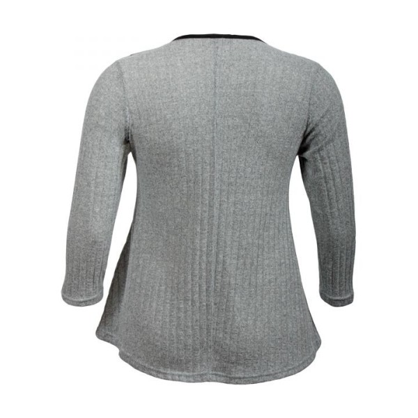 pull grande taille - pull côtelé empiecements simili cuir coloris gris (dos)
