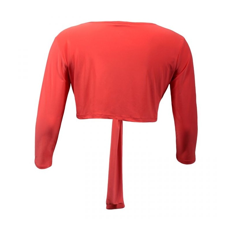 gilet grande taille - boléro à nouer manches longues Magna coloris corail (dos)