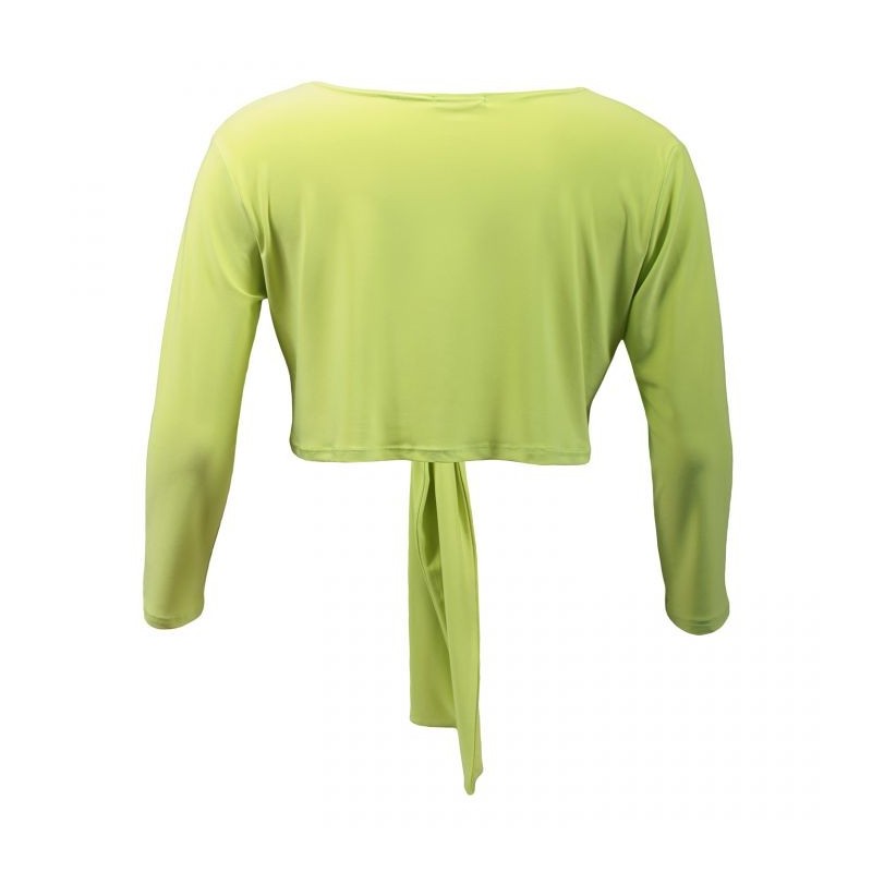 gilet grande taille - boléro à nouer manches longues Magna coloris vert anis (dos)