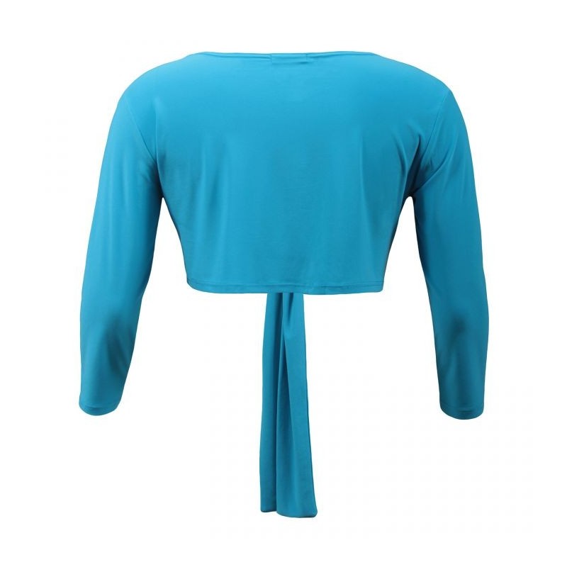 gilet grande taille - boléro à nouer manches longues Magna coloris bleu turquoise (dos)