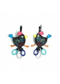 boucles d'oreilles fantaisie - dormeuses poule cercle fuschia bleu lol bijoux