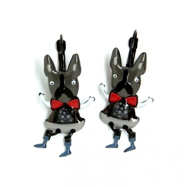 Boucles d'oreilles fantaisie - dormeuses butch le chien clown gris Lol bijoux