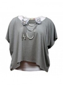 tunique grande taille - tunique 2en1 + collier amovible "Josie" gris clair (face)