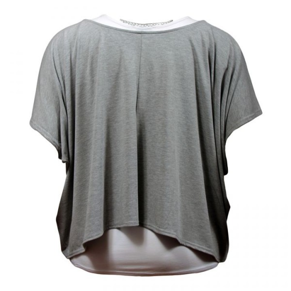 tunique grande taille - tunique 2en1 + collier amovible "Josie" gris clair (dos)