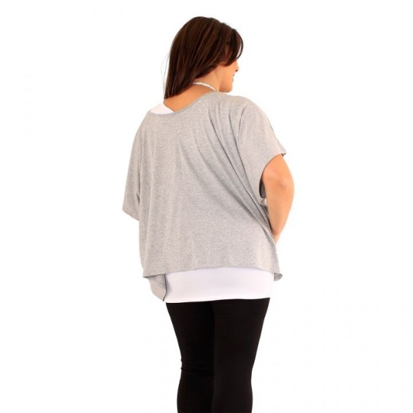 tunique grande taille - tunique 2en1 + collier amovible "Josie" gris clair (portée dos)