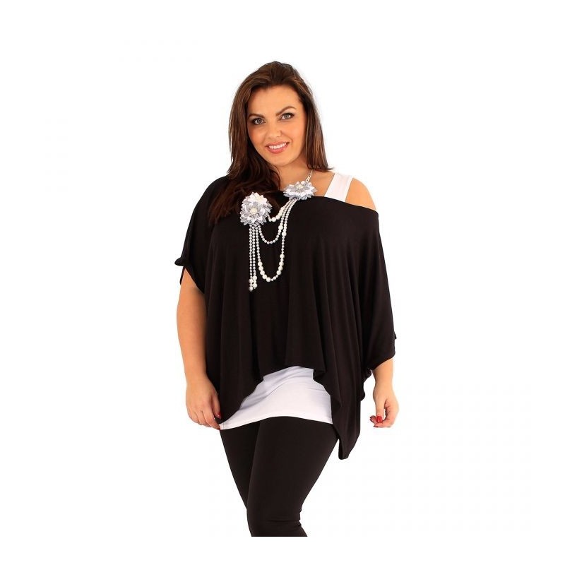 tunique grande taille - tunique 2en1 + collier amovible "Josie" noir (portée face)
