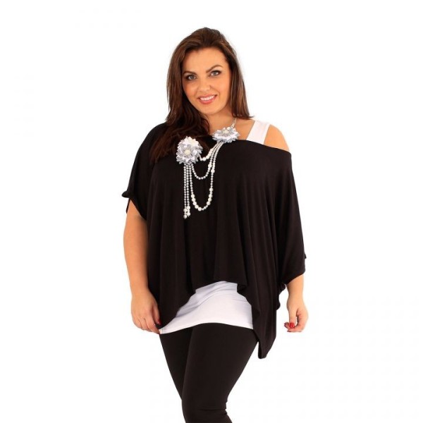 tunique grande taille - tunique 2en1 + collier amovible "Josie" noir (portée face)