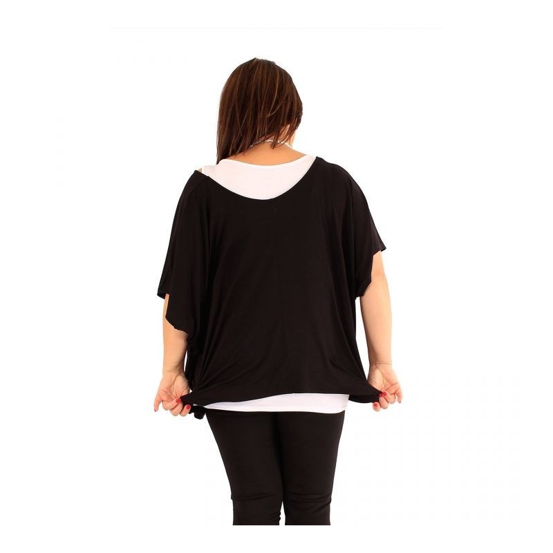 tunique grande taille - tunique 2en1 + collier amovible "Josie" noir (portée dos)