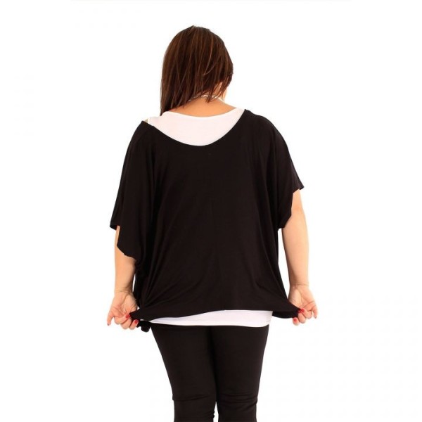 tunique grande taille - tunique 2en1 + collier amovible "Josie" noir (portée dos)
