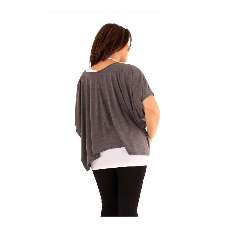 tunique grande taille - tunique 2en1 + collier amovible "Josie" gris foncé (dos portée)