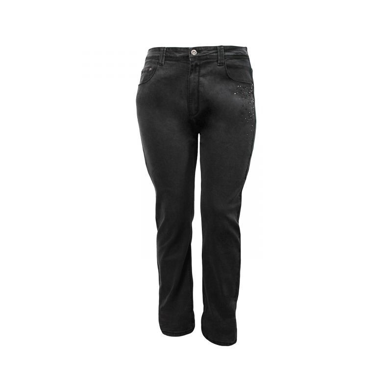 pantalon grande taille - jeans noir à revers strass Nana Belle (face 2)