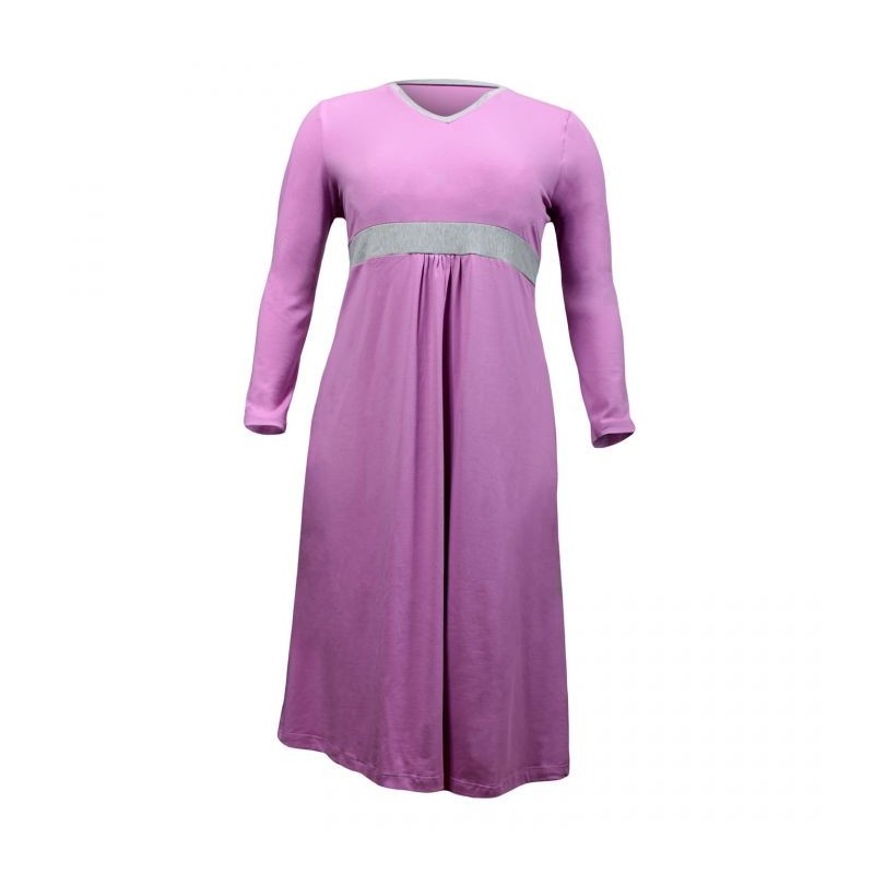 nuisette grande taille - longue chemise de nuit "letycia" rose et grise Andaléa (face)