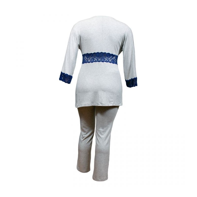 pyjama grande taille - pyjama gris bordures dentelle transparente Andaléa (dos)