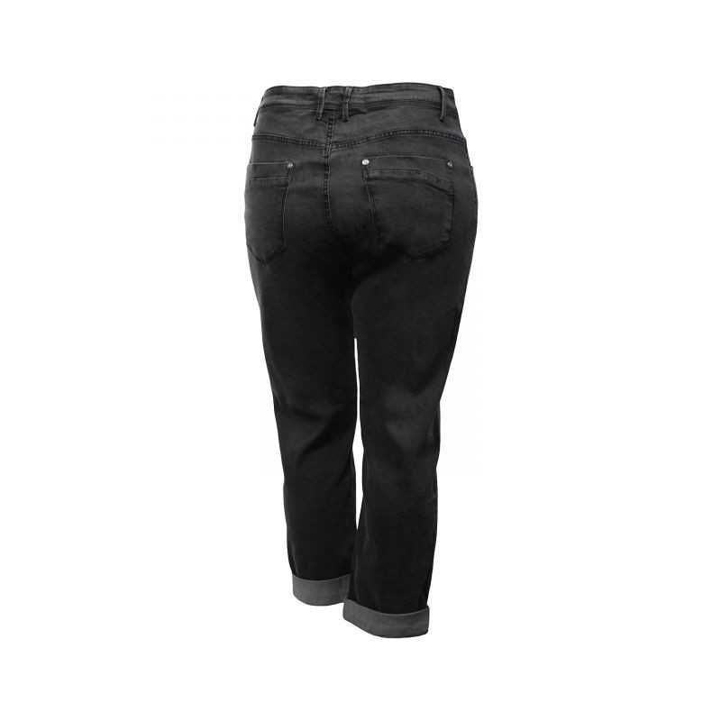 pantalon grande taille - jeans noir à revers strass Nana Belle (dos)