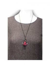 collier fantaisie grande taille - sautoir rose "Lucie" les pepettes lol bijoux porté (14PEP49)