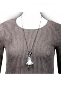 collier fantaisie grande taille - sautoir blanc "claire" les pepettes lol bijoux porté (15PEP12)