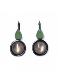 boucles d'oreilles fantasie - dormeuses émaillées vert kaki et marron lol bijoux