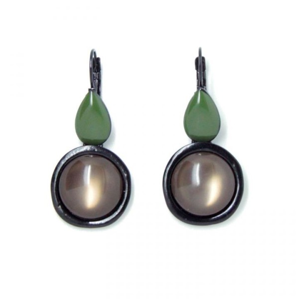boucles d'oreilles fantasie - dormeuses émaillées vert kaki et marron lol bijoux