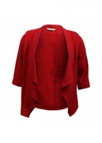 Veste grande taille - veste col cascade manches 3/4 rouge (face)