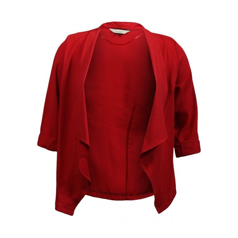 Veste grande taille - veste col cascade manches 3/4 rouge (face)