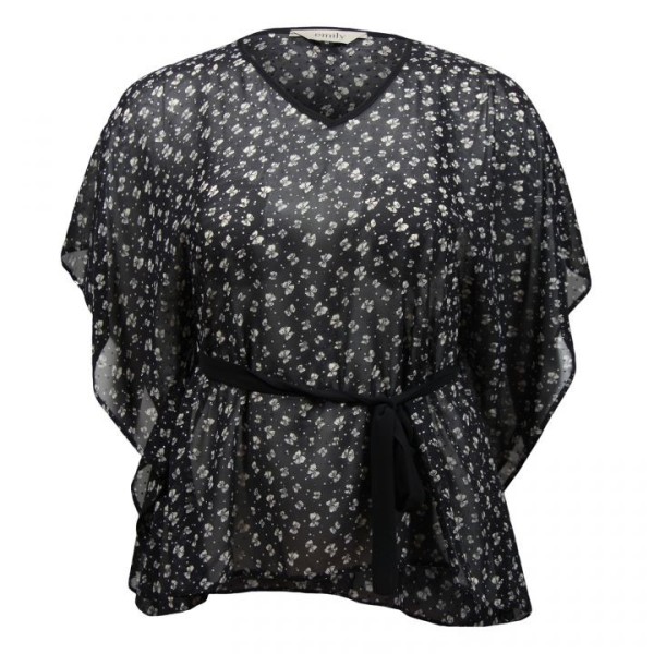 Tunique grande taille - top kimono transparent motif petits noeuds et strass (face)
