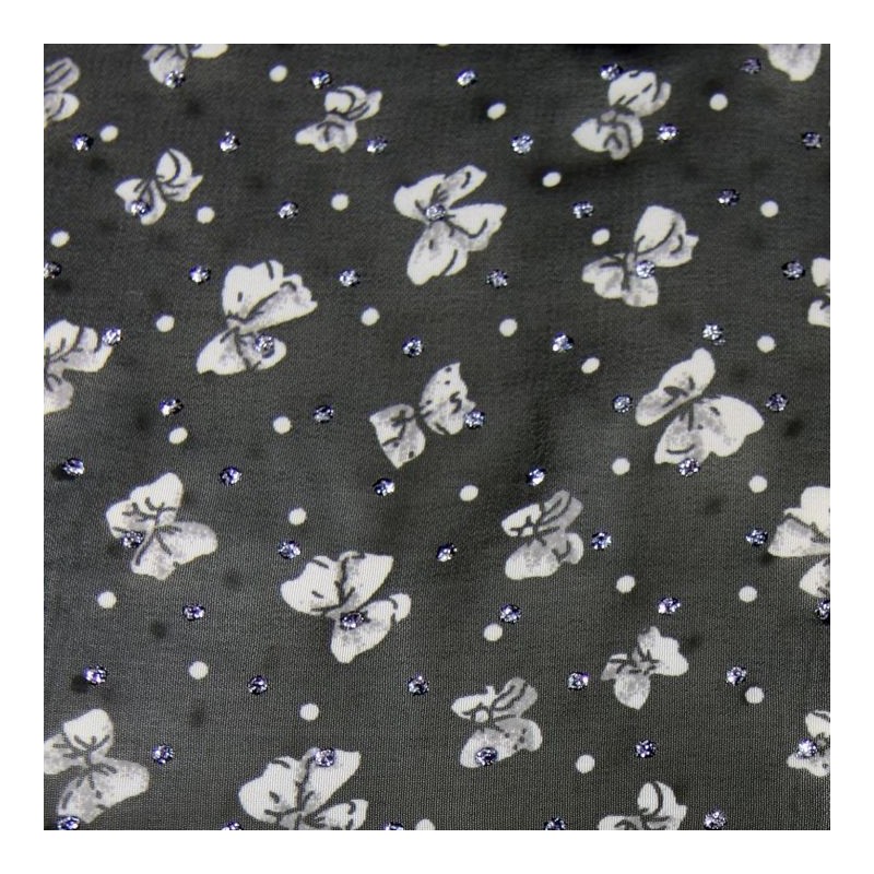 Tunique grande taille - top kimono transparent motif petits noeuds et strass (détail motif)