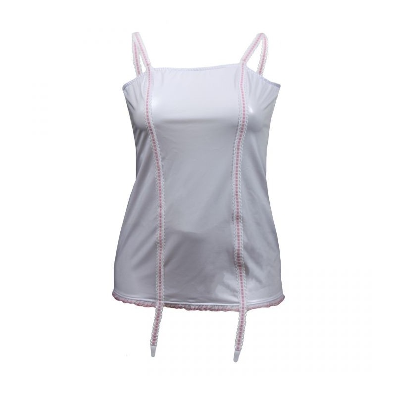 guêpière grande taille - guepiere blanche sexy rubans rose andalea (face)
